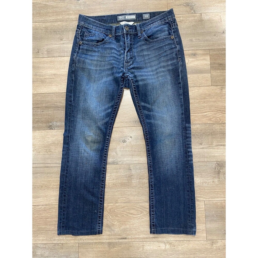 BKE Buckle Mason Tapered Mens 31X29 Thick Stitch Stretch Blue Denim Jeans